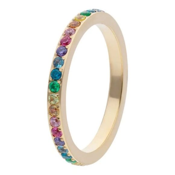 Qudo Gold Fine Multi-coloured Eternity Ring