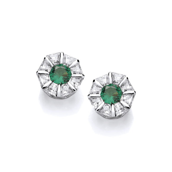 Sterling Silver Delicate Deco Emerald Cubic Zirconia Earrings