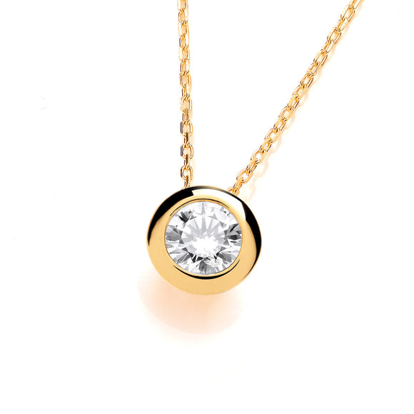 Sterling Silver Gold Plated Cubic Zirconia Solitaire Necklace