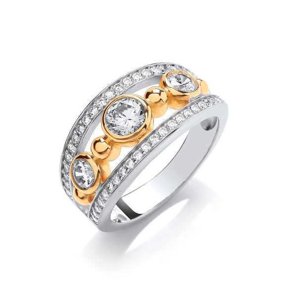 Sterling Silver Gold Plated Cubic Zirconia Queen Ring