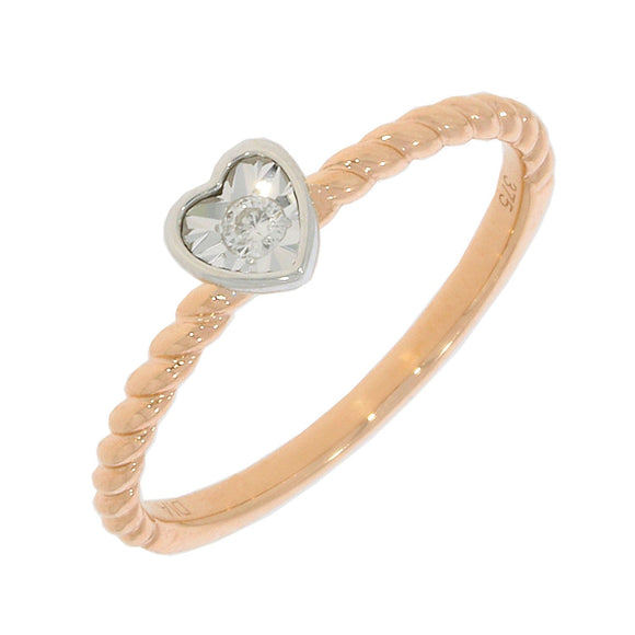 9ct Rose Gold, White Gold & Diamond Heart Ring