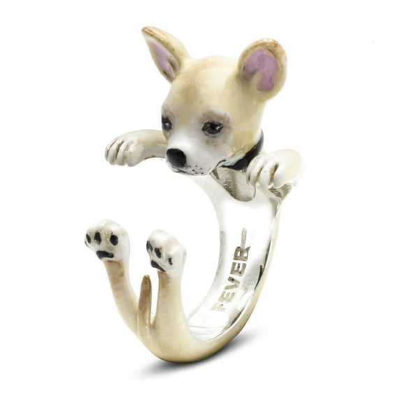 Dog Fever Sterling Silver Enameled Chihuahua Hug Ring