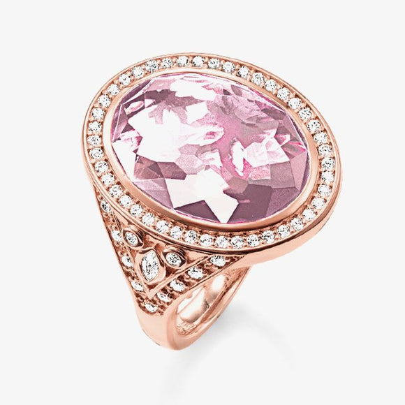 Thomas Sabo Rose Gold Oval Pink Cubic Zirconia Ring