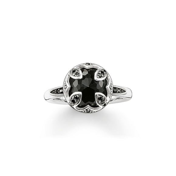 Thomas Sabo Silver Black Cubic Zirconia & Onyx Lotus Ring