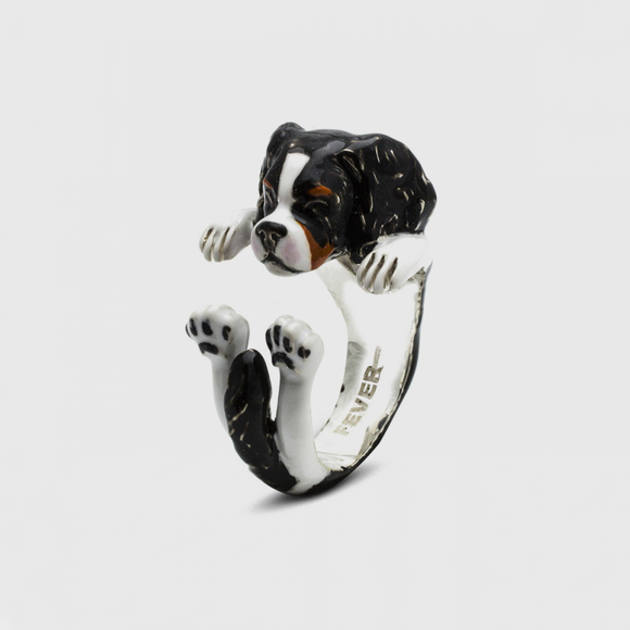 Dog Fever Sterling Silver Enameled Cavalier King Charles Spaniel Hug Ring