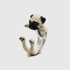 Dog Fever Sterling Silver Enameled Pug Hug Ring