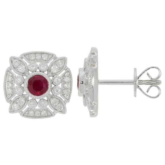 White Gold Ruby And Diamond Earrings