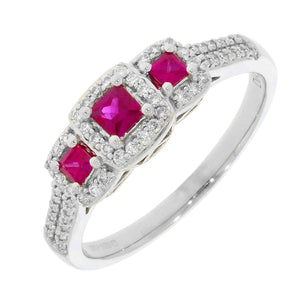18ct white gold ruby and diamond 3 stone ring